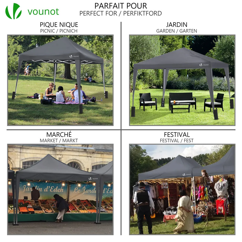 VOUNOT Gazebo Pieghevole 3x3m Grigio Impermeabile