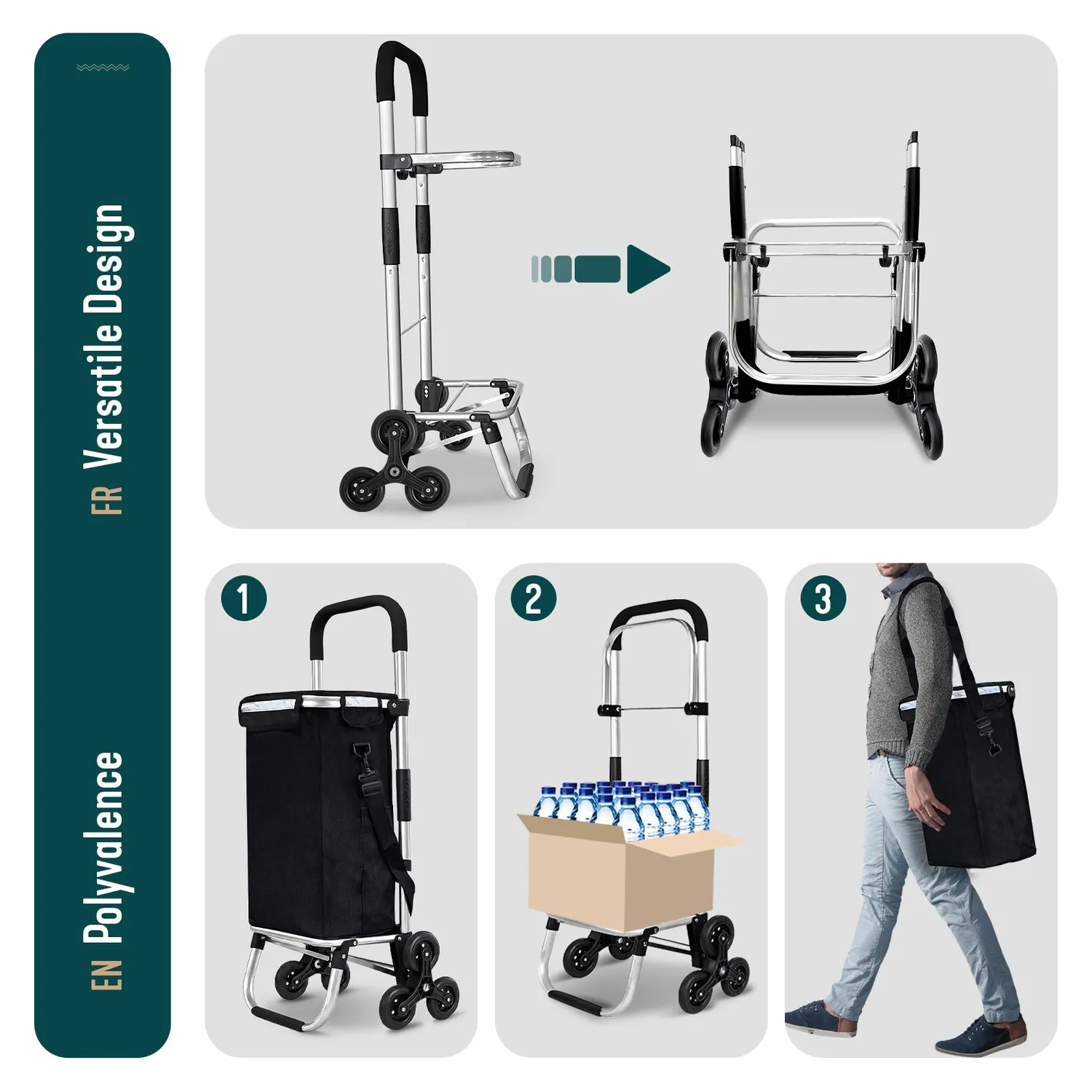VOUNOT Carrello Spesa Pieghevole Saliscale Nero 58 L