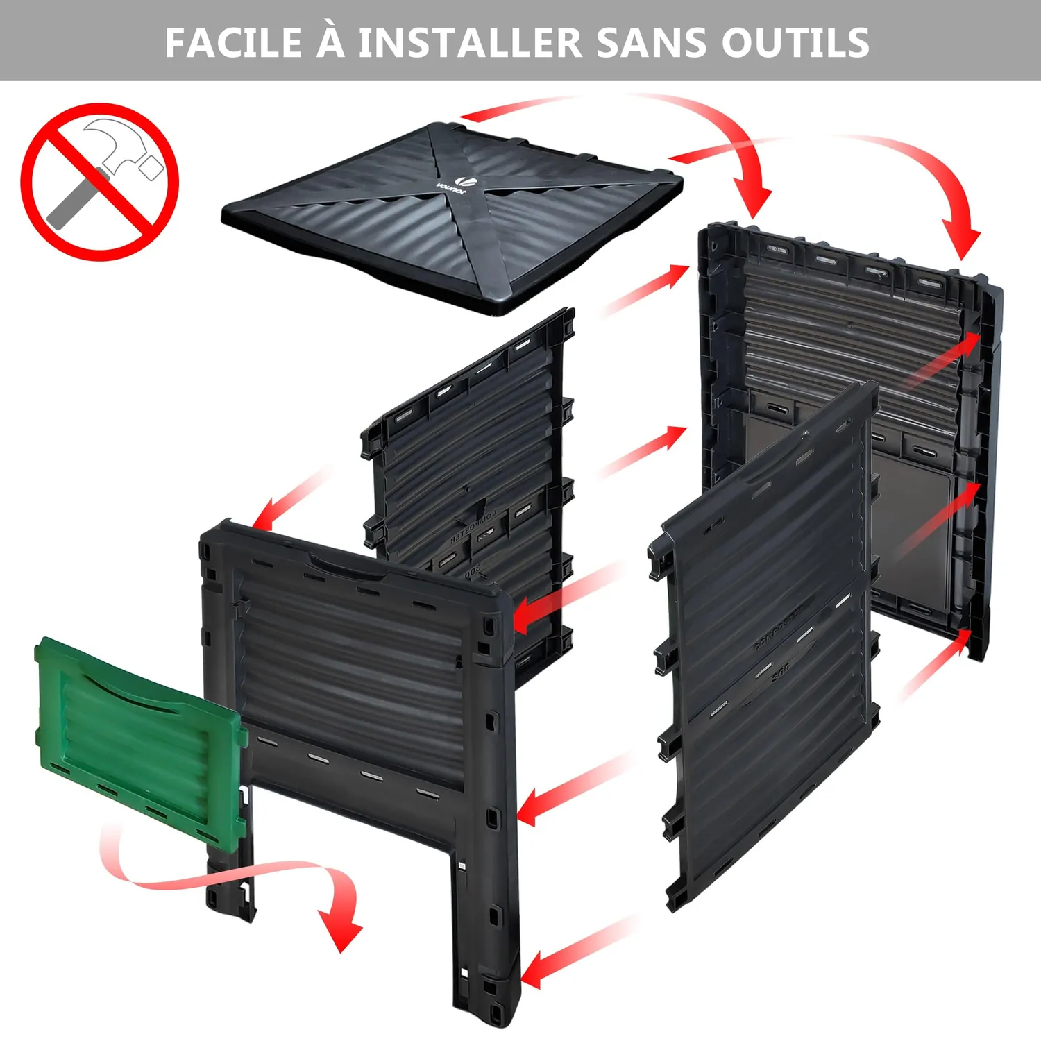 VOUNOT compostiera giardino 300L set 2 pezzi nera