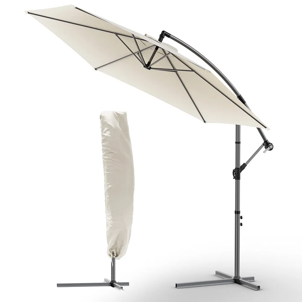 VOUNOT Ombrellone Decentrato 3m Beige Palo Laterale 360°