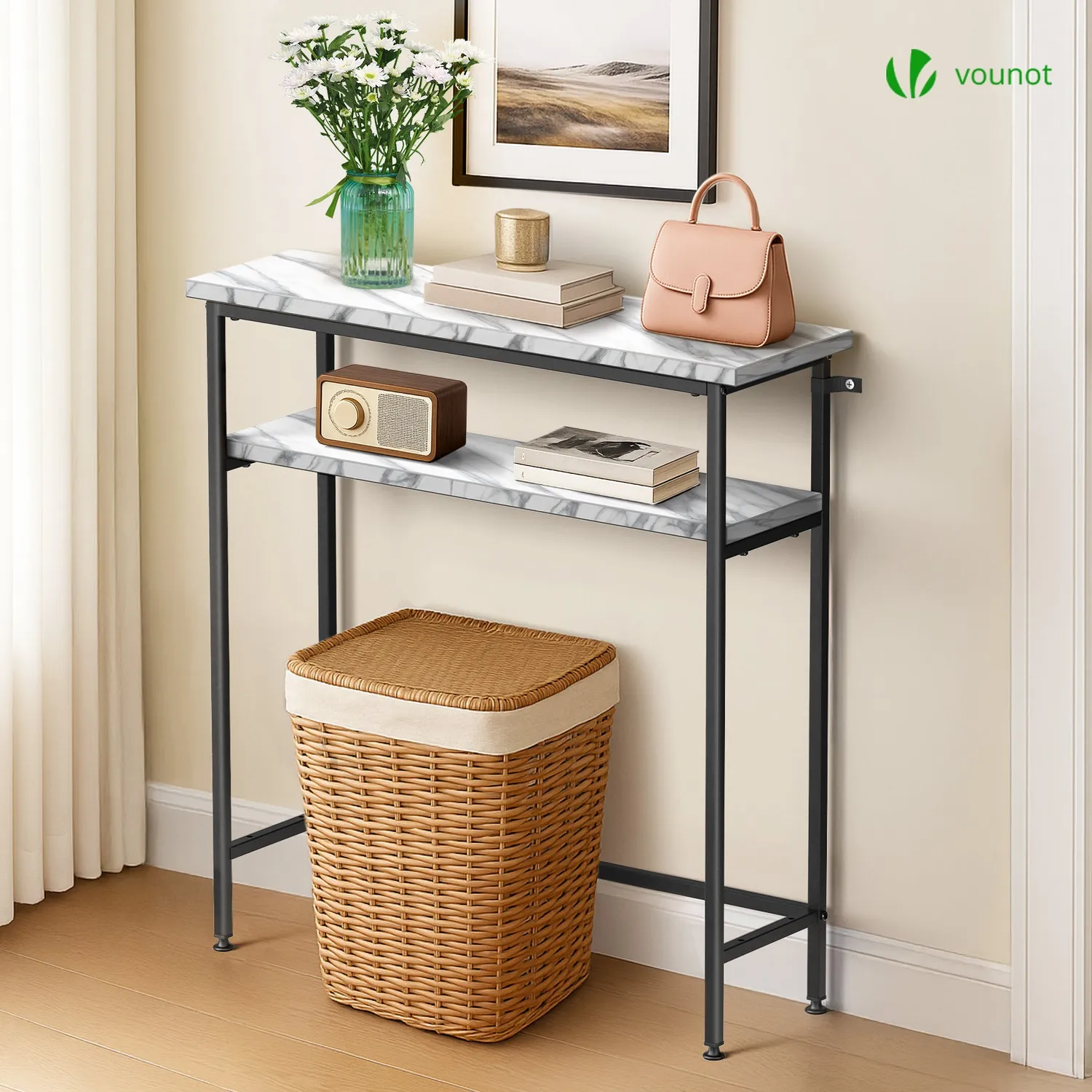 VOUNOT consolle ingresso 80x24x80 cm Bianca 2 ripiani