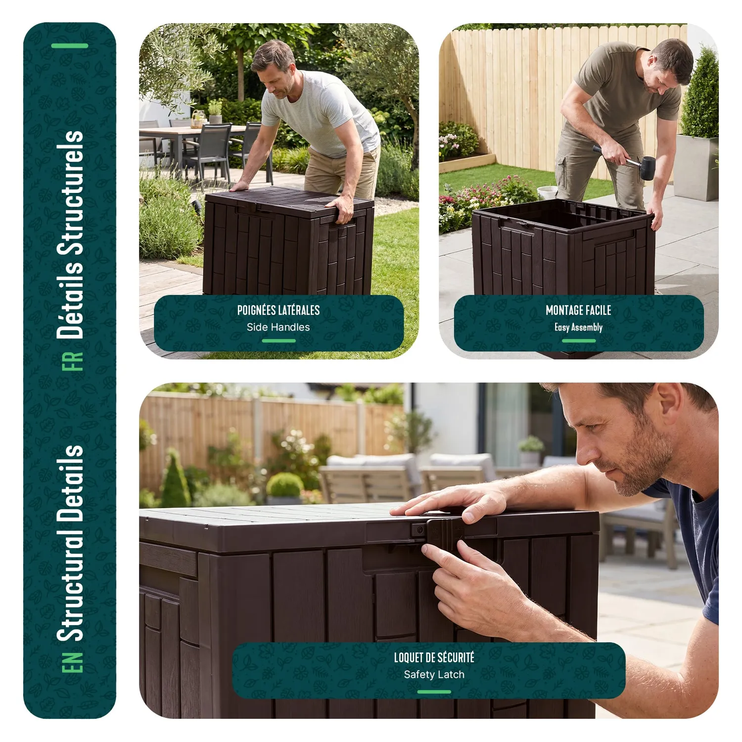 Vounot Baule da Giardino 126L Marrone 56x44x53cm Impermeabile