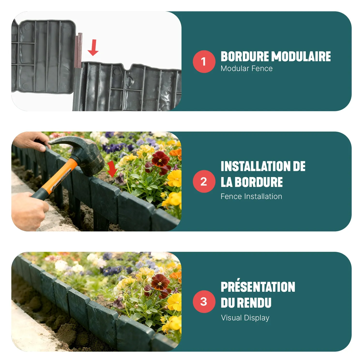 Vounot bordo giardino plastica effetto pietra 20 m grigio