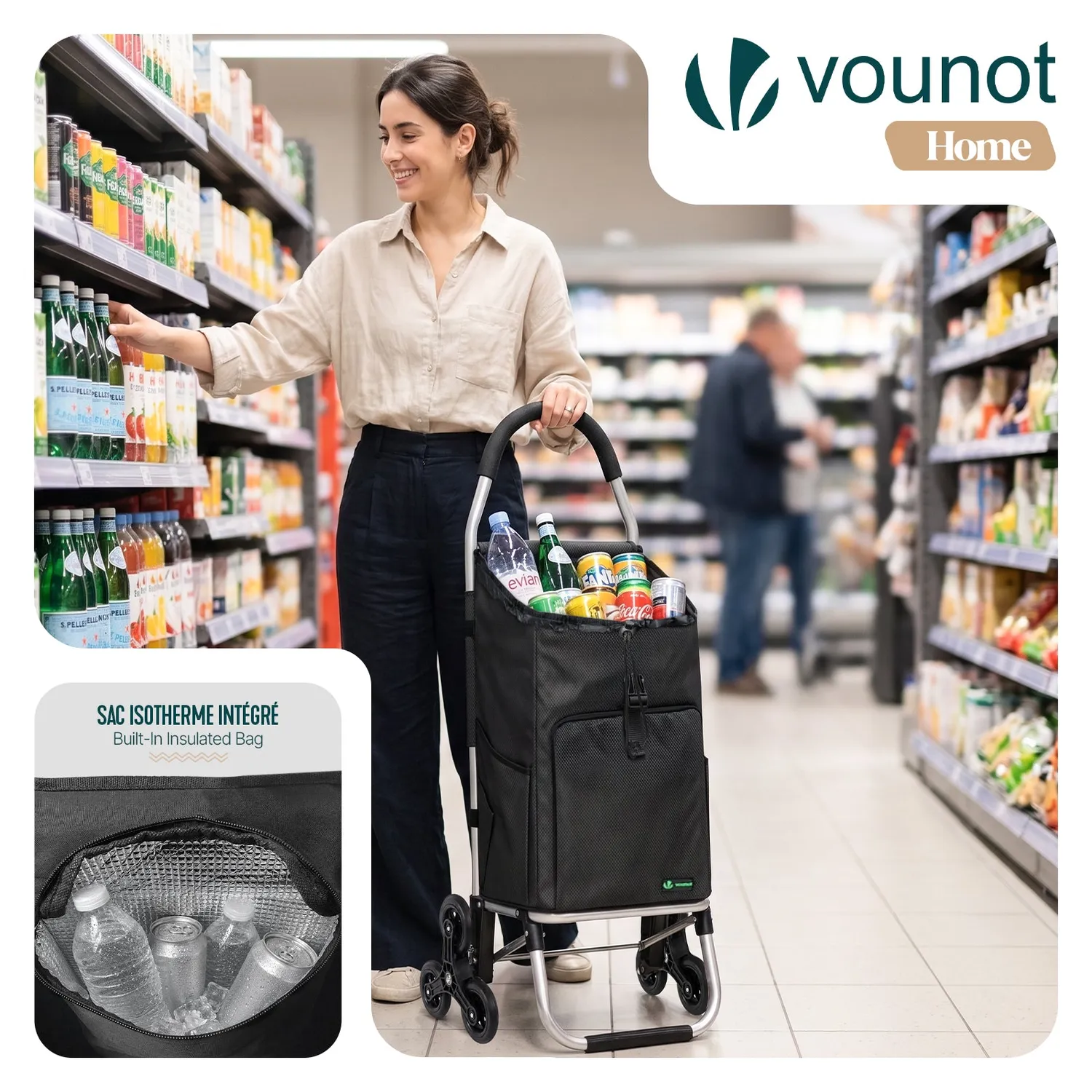 VOUNOT Carrello spesa scala 45L nero 40kg