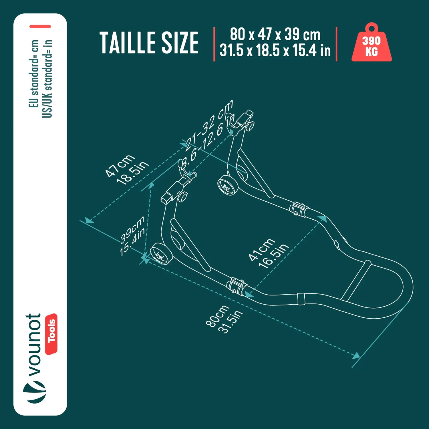VOUNOT Cavalletto Moto Posteriore 390kg Rosso Acciaio
