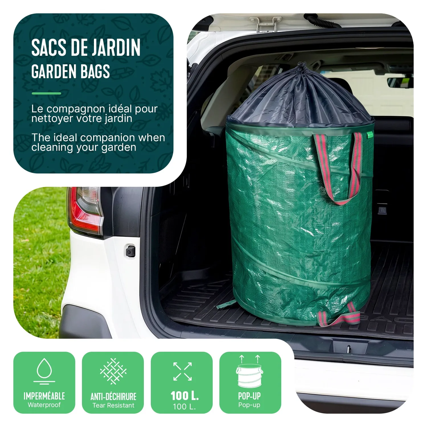 Vounot sacchi giardino pop-up 100 L set 3 pezzi con maniglie