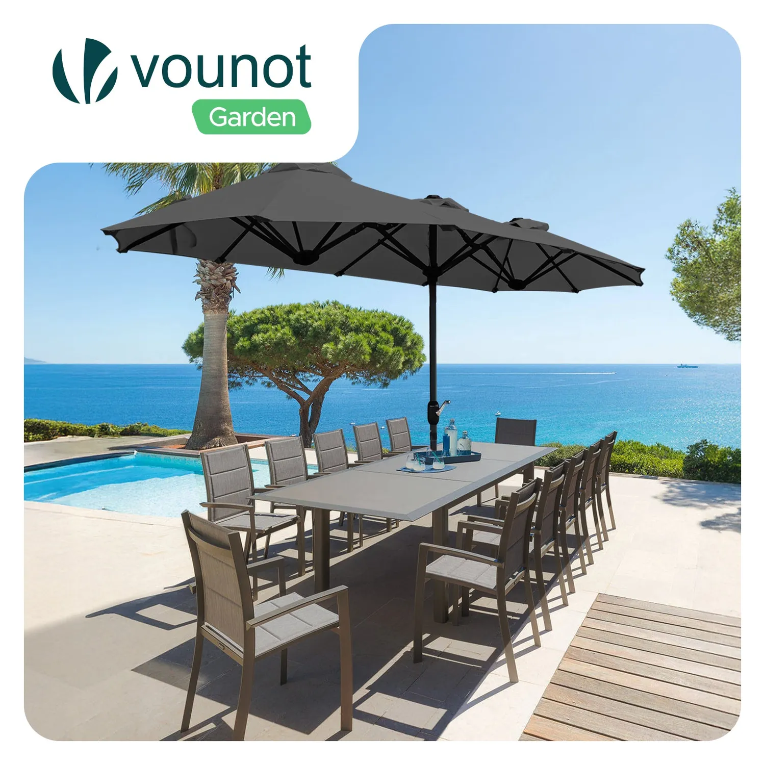 VOUNOT Ombrellone Doppio 150x300 cm Grigio giardino