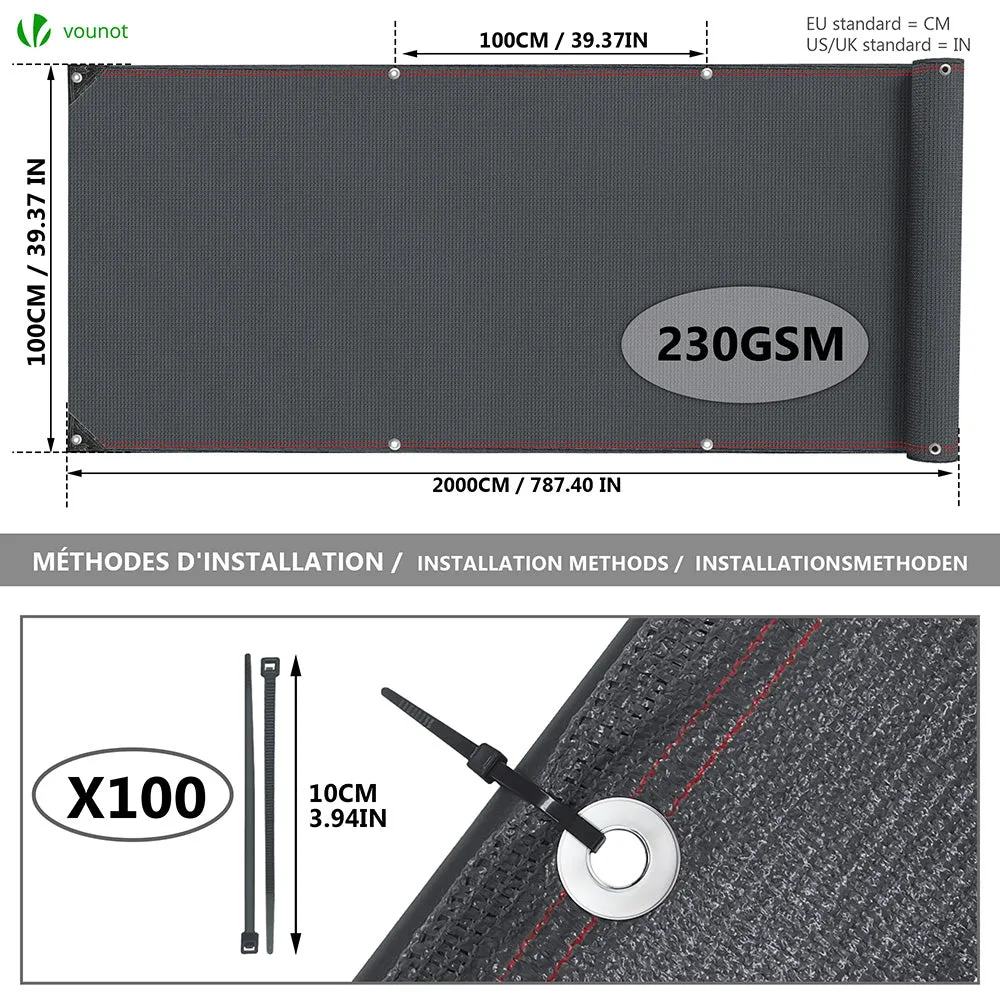 VOUNOT frangivista HDPE 1x20 m antracite 230 g