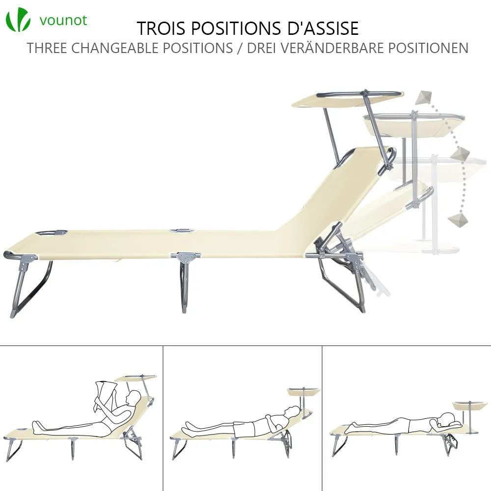 VOUNOT sdraio prendisole beige parasole 190x58 cm 1 pz