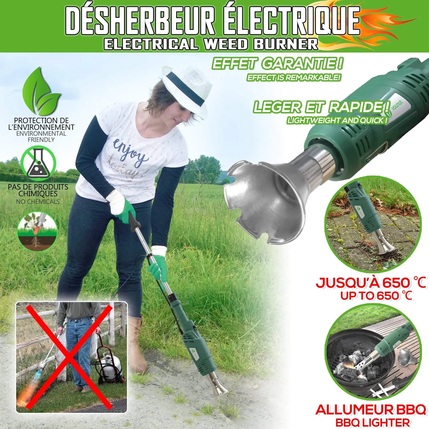 VOUNOT Diserbante elettrico 2000W con cavo 5 m