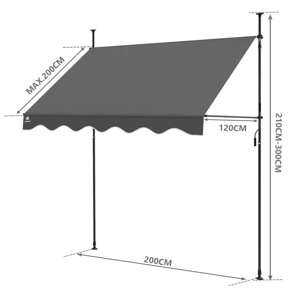 VOUNOT Tenda sole retrattile grigia 200 cm senza fori
