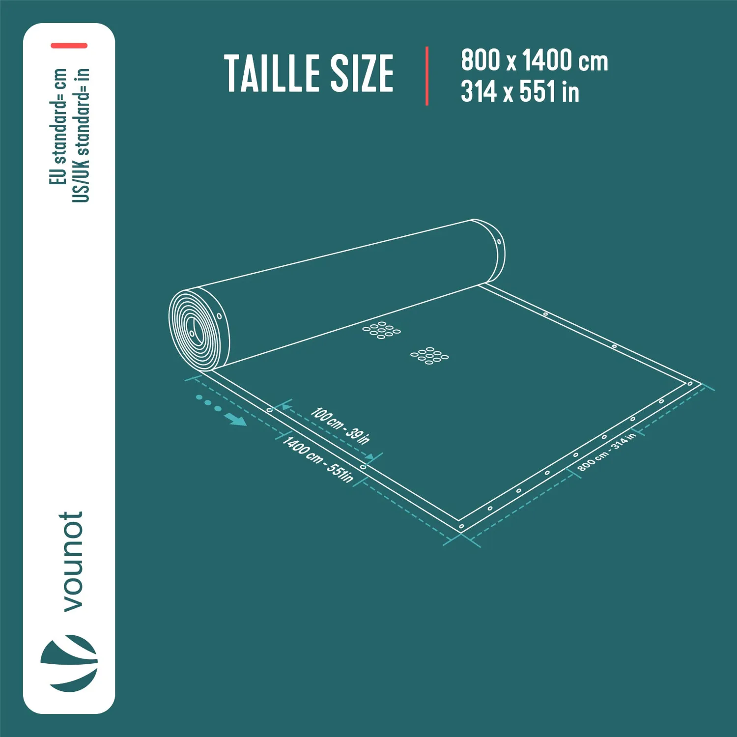 VOUNOT Telo piscina rettangolare PE 160g 8x14m blu