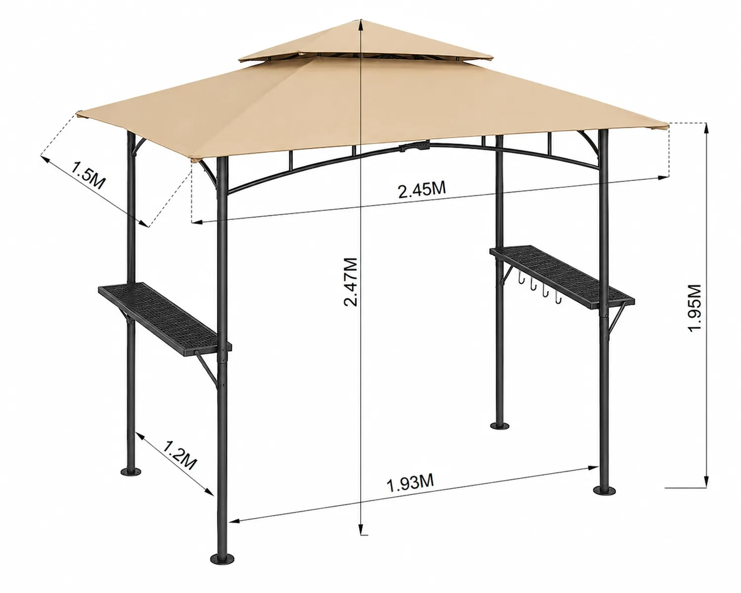 QUICK STAR Gazebo Barbecue 245x150 cm Beige con Ripiani