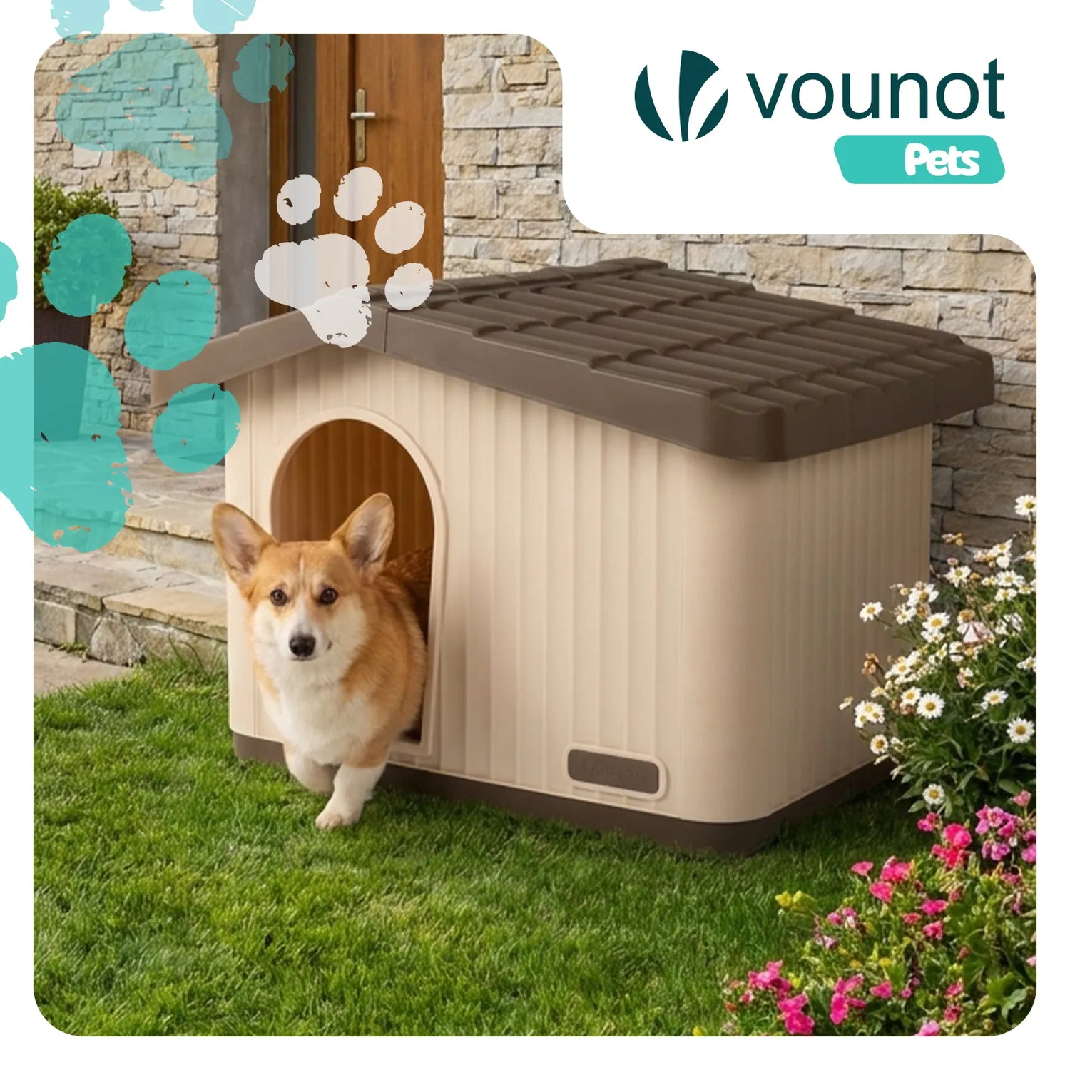 VOUNOT Cuccia plastica beige 60x51x41 cm cani gatti interno esterno