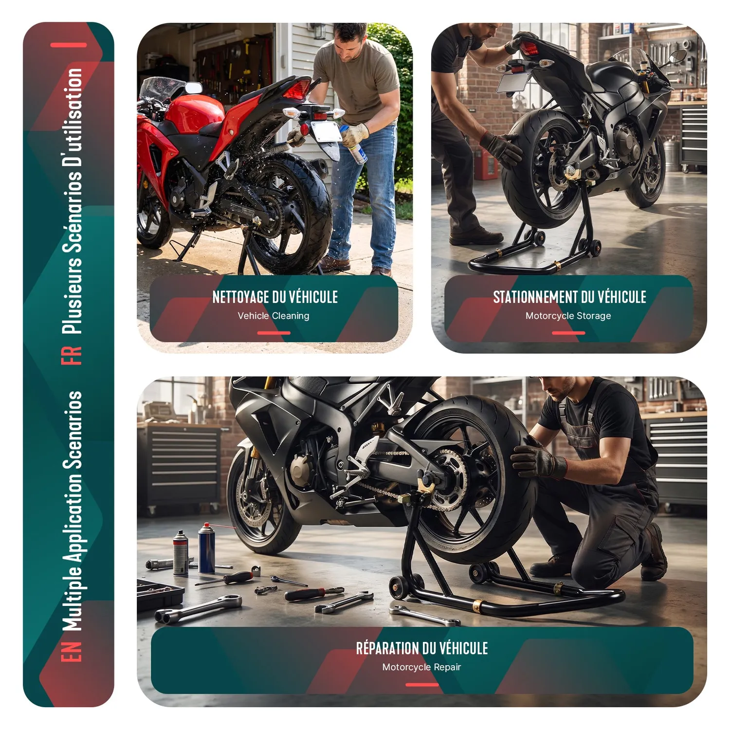 Vounot cavalletto moto posteriore acciaio nero 390 kg