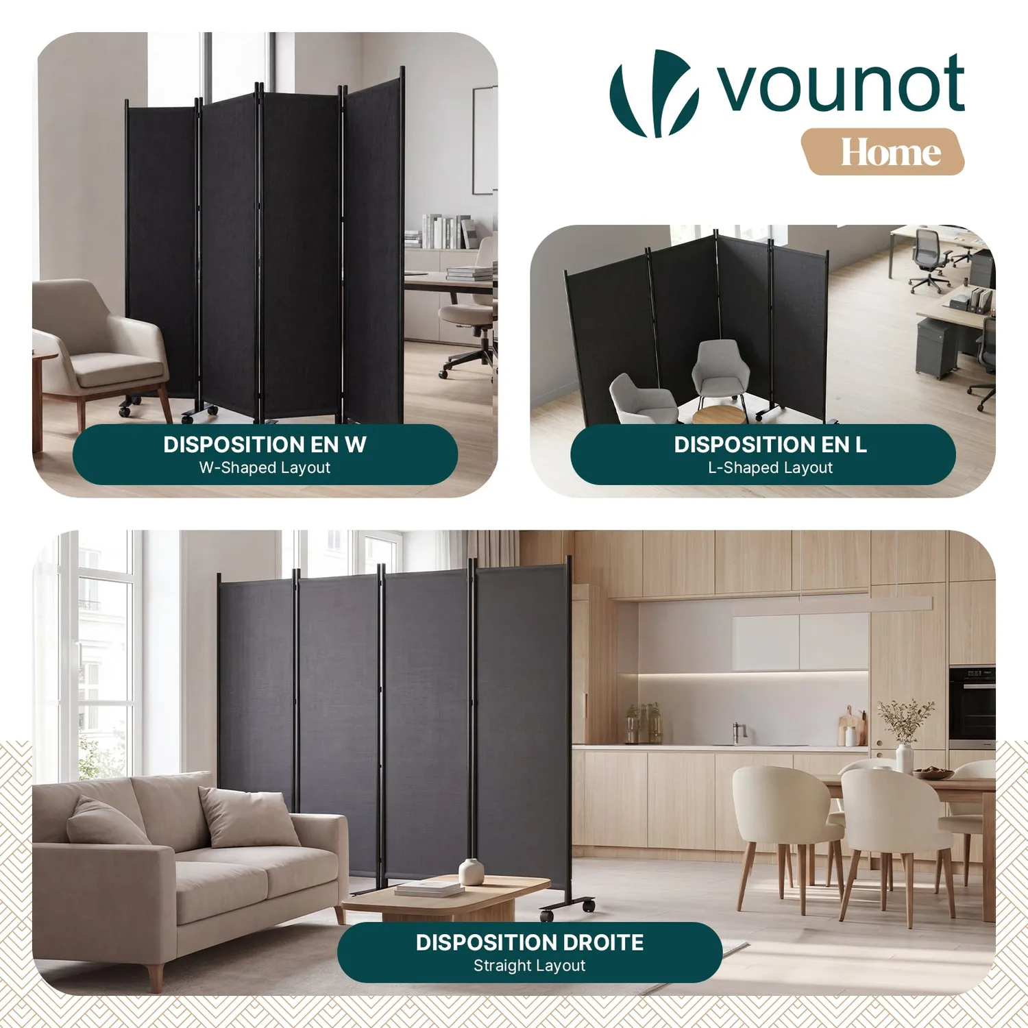 Vounot Paravento 4 Pannelli Divisorio Antracite 228 cm