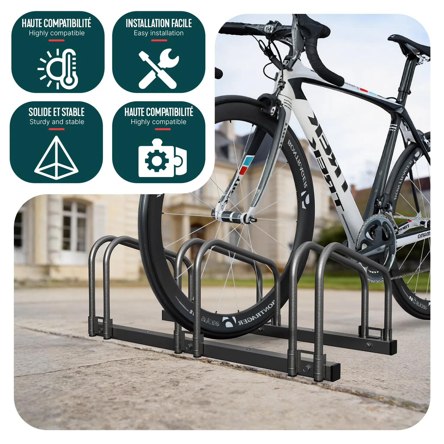 VOUNOT rastrelliera bici 3 posti nero da terra e muro