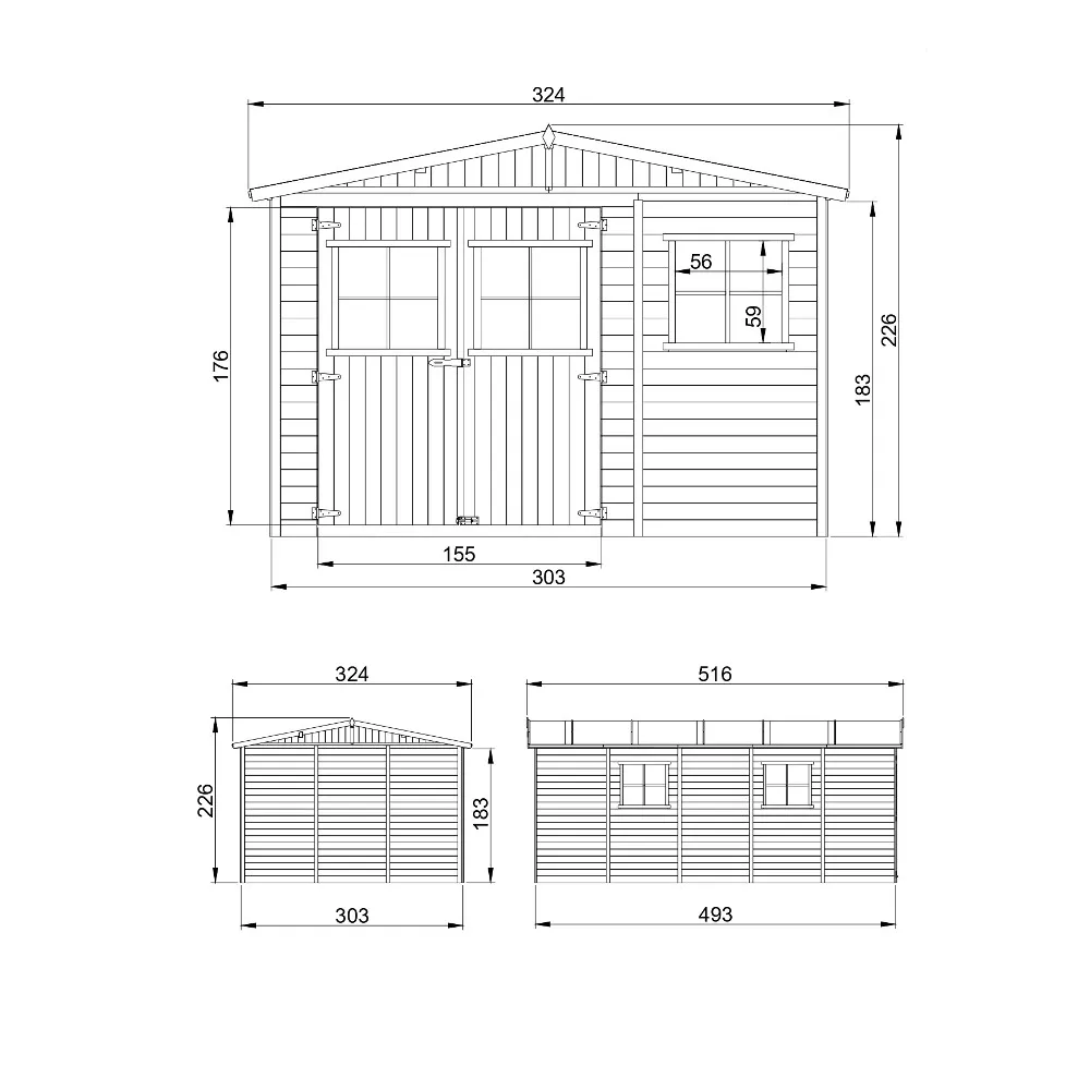 Timbela M337 casetta pannelli legno 303x493 15 m² doppia porta