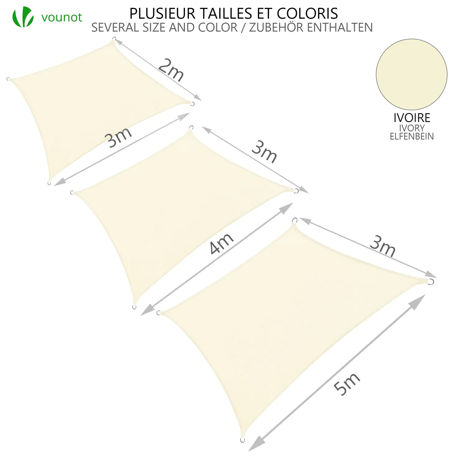 VOUNOT Vela Ombreggiante Rettangolare 3x2 m Beige Impermeabile