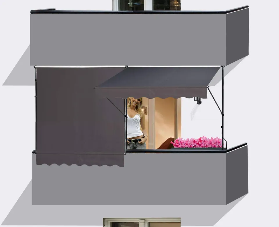 QUICK STAR tenda balcone 200x130 cm grigia senza fori 2 pezzi