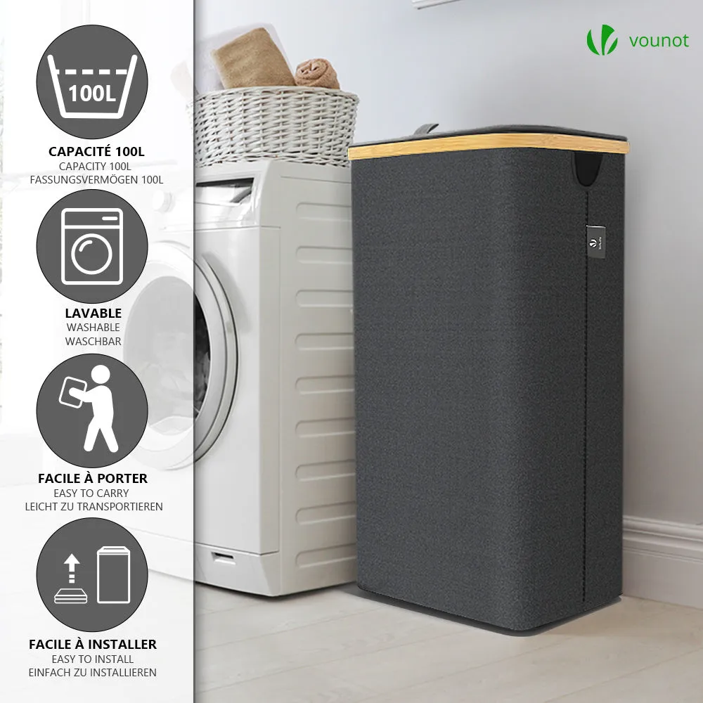 VOUNOT Cesto portabiancheria pieghevole 100 L grigio con ruote
