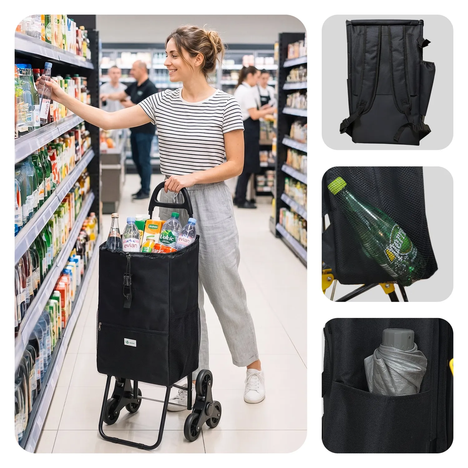 Vounot 40L carrello spesa borsa termica 6 ruote 30 kg