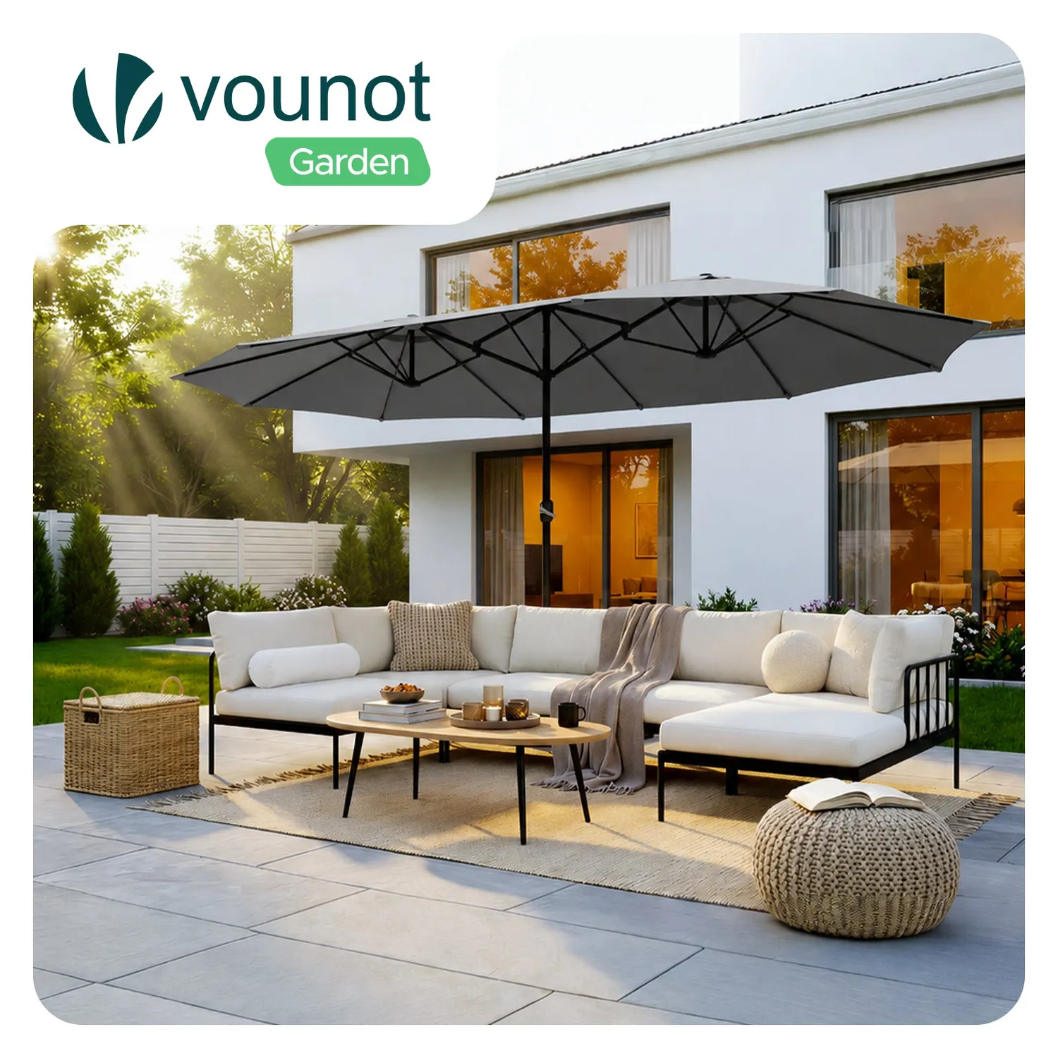 VOUNOT ombrellone doppio giardino alluminio 270x460 cm grigio