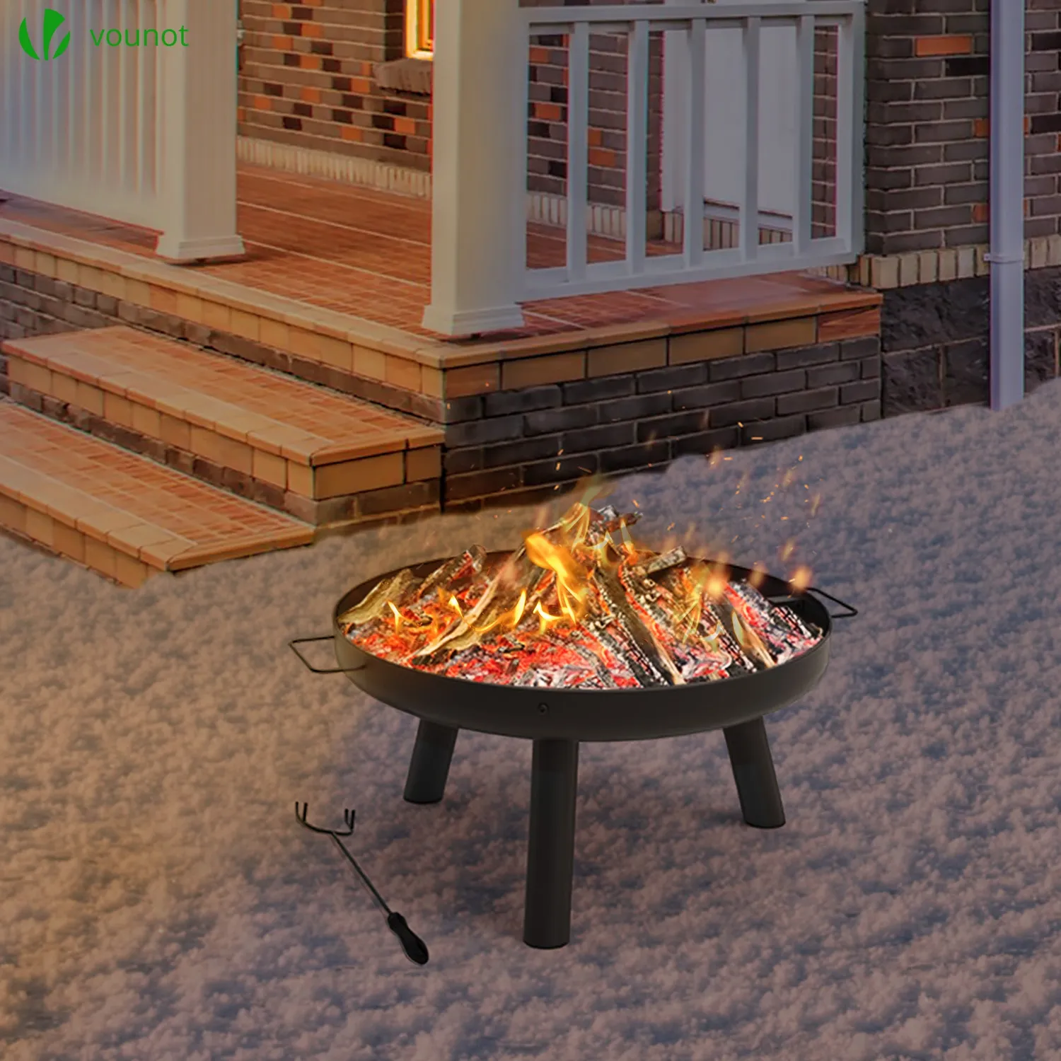 Vounot Braciere da Esterno Metallo Ø60 cm Griglia Nero 600°C