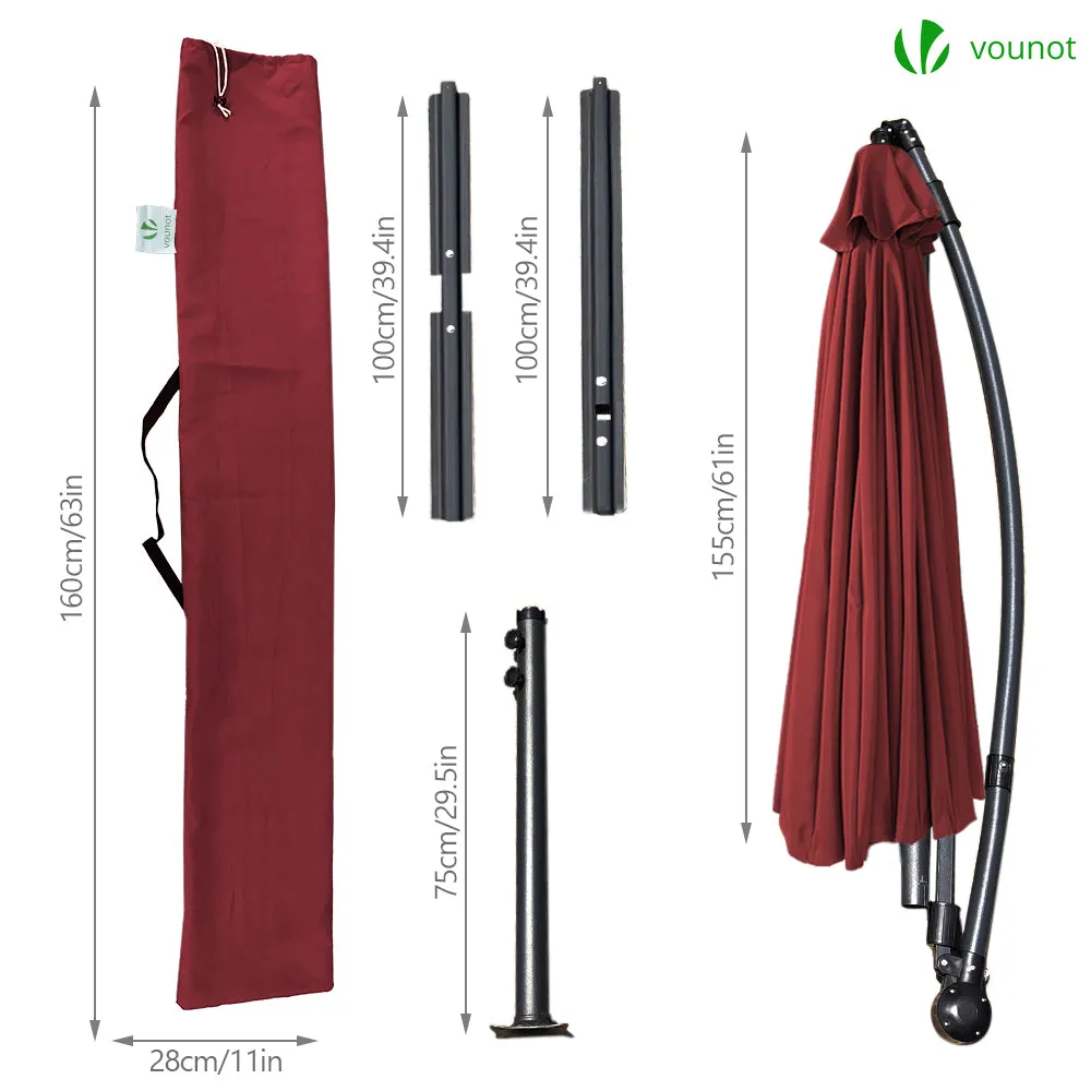 Vounot Shanghai ombrellone decentrato 3 m rosso con custodia