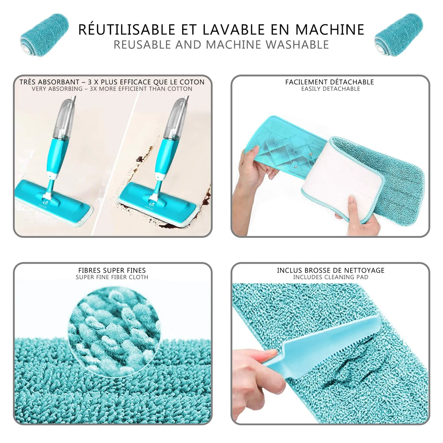 Vounot Scopa spray lavapavimenti manico 128 cm cyan