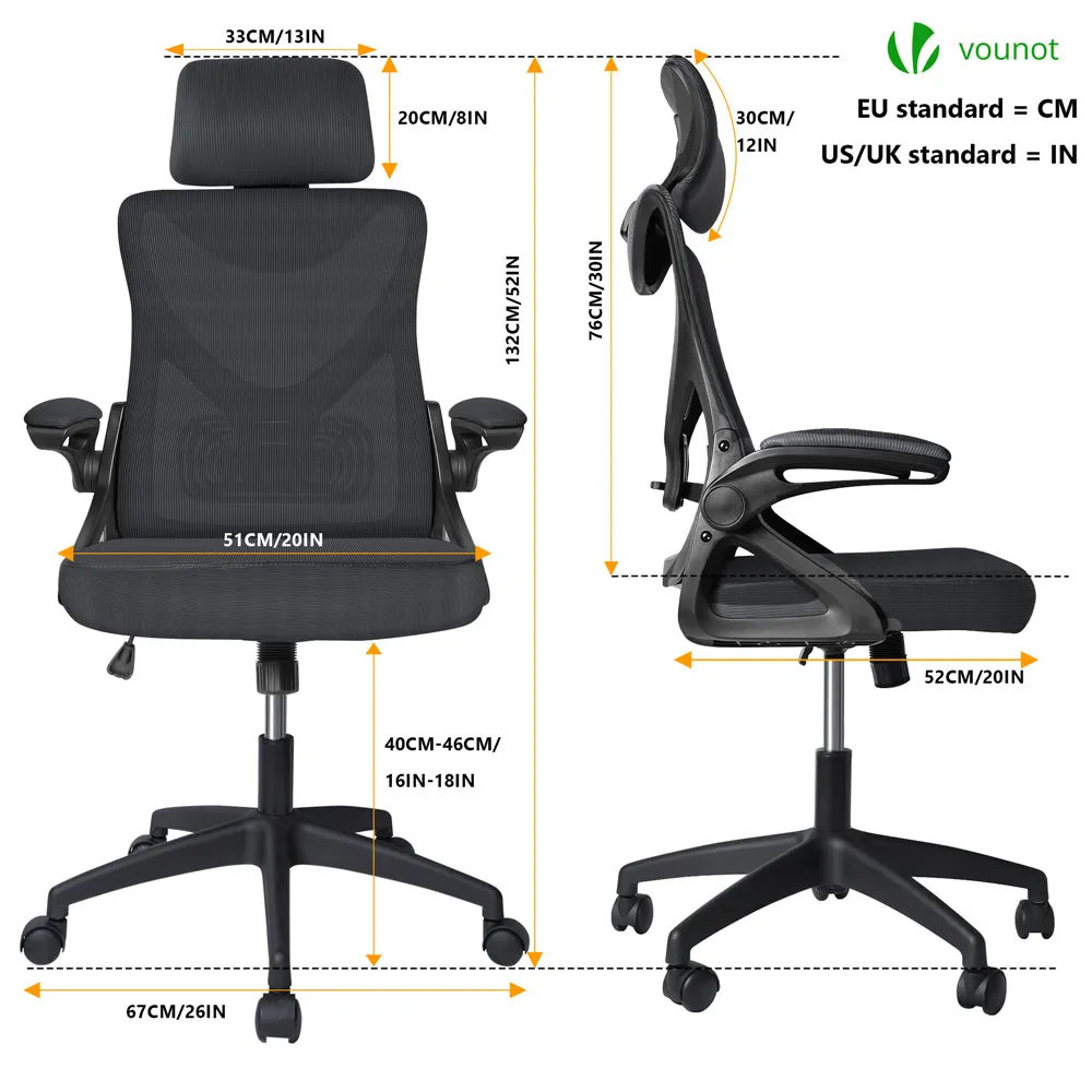 VOUNOT Sedia Ufficio Ergonomica Nera Poggiatesta Rete