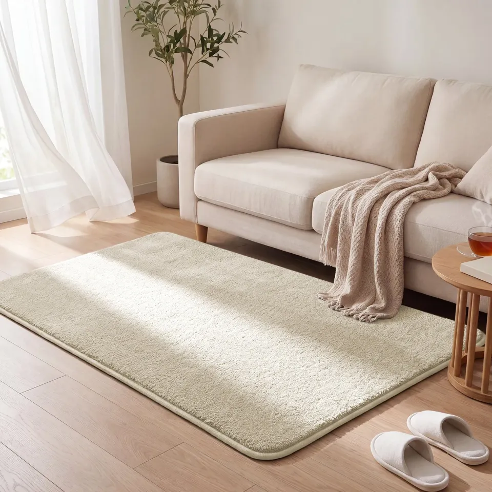 Vounot tappeto pelo raso 120x160 cm beige antiscivolo lavabile