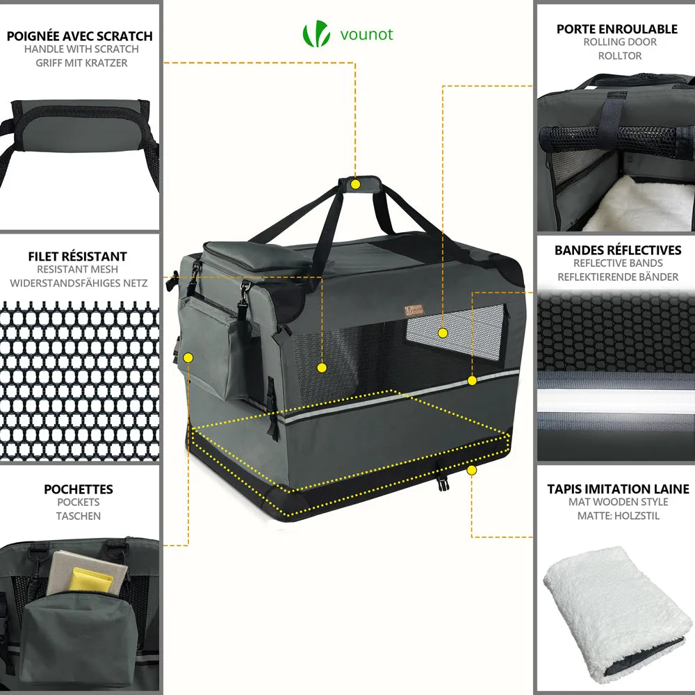 VOUNOT Borsa Trasporto Cane Gatto 60x44x44 Grigia Pieghevole