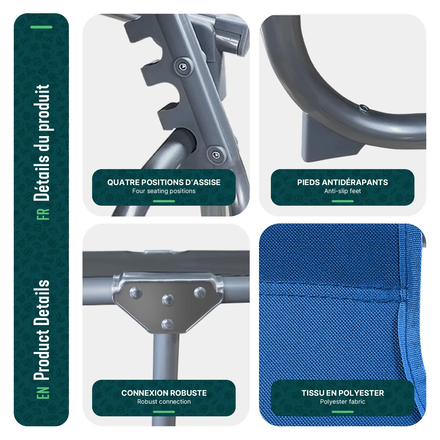 Vounot lettini prendisole pieghevoli blu 2 pezzi con parasole