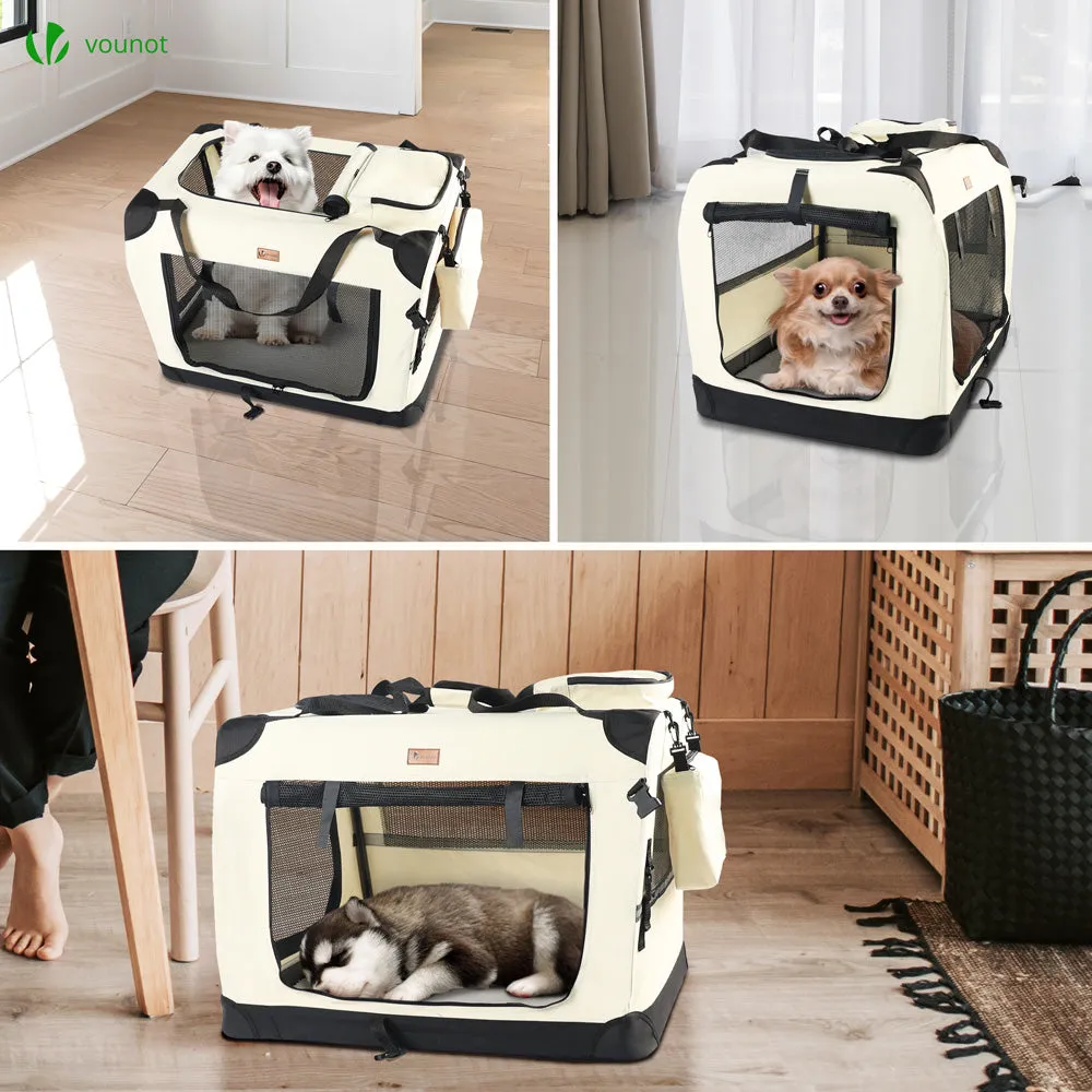 VOUNOT Trasportino Cane Pieghevole 60x44x44 cm Beige Borsa