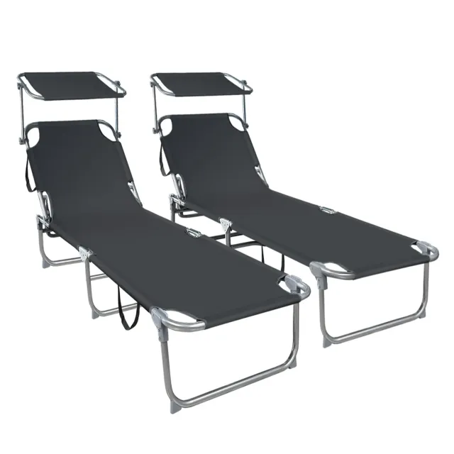 VOUNOT lettino prendisole nero 2 pezzi con parasole pieghevole