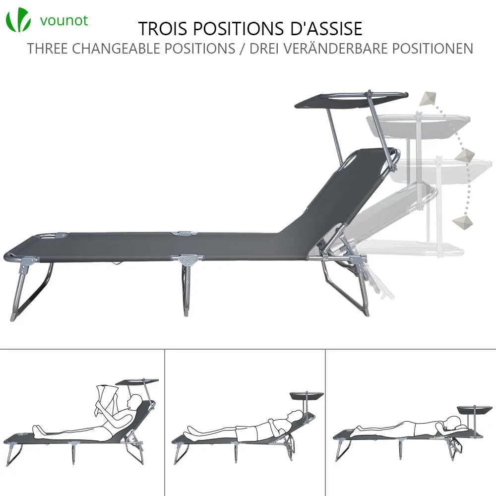 VOUNOT Set 2 Lettini Prendisole Pieghevoli Grigi con Parasole