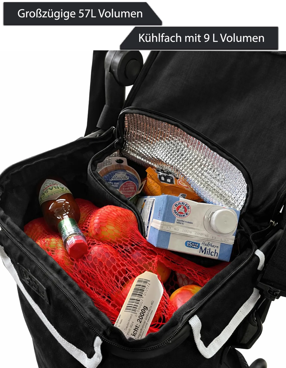 QUICK STAR trolley spesa pieghevole 57L nero ruote EVA 30 kg