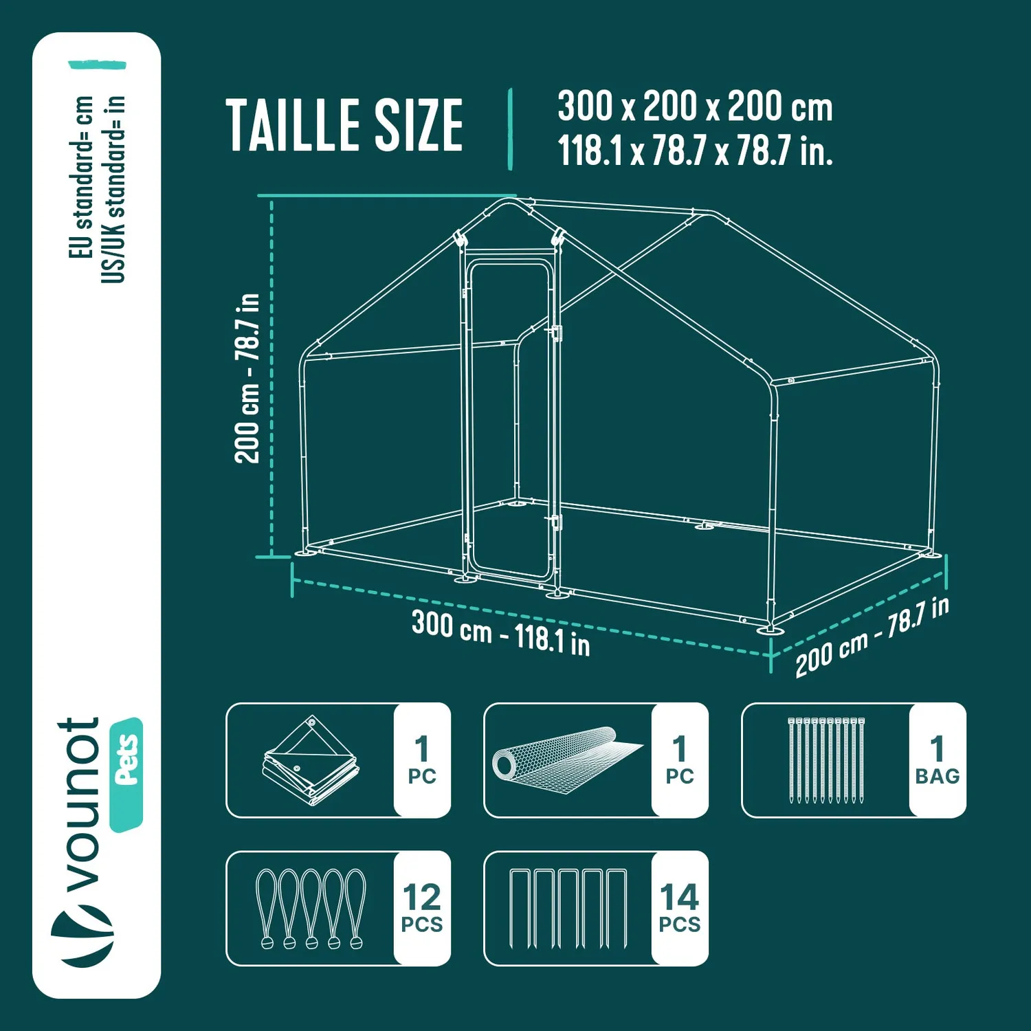 Vounot Pollaio Recinto Metallo 300x200x200 cm Telo PE Argento