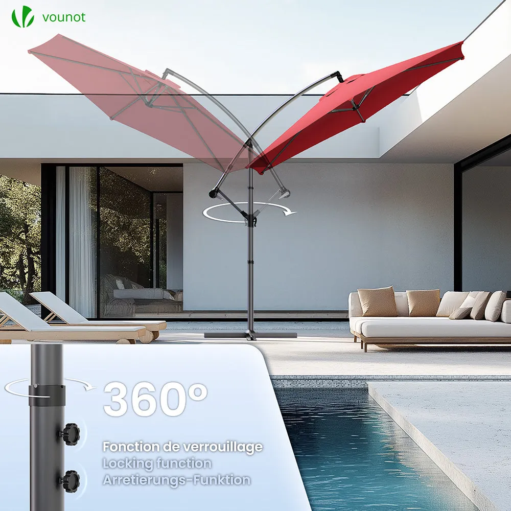 VOUNOT Ombrellone Decentrato 3 m Rosso con Custodia