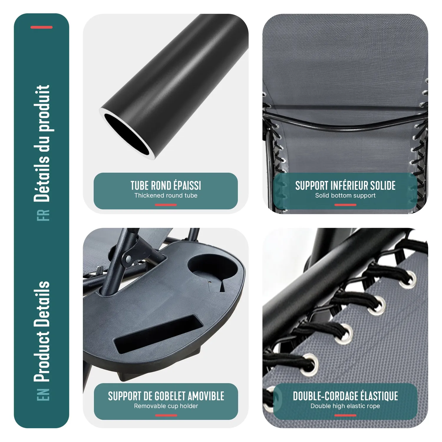 VOUNOT Set 2 Sdraio Textilene Grigie con Tavolino