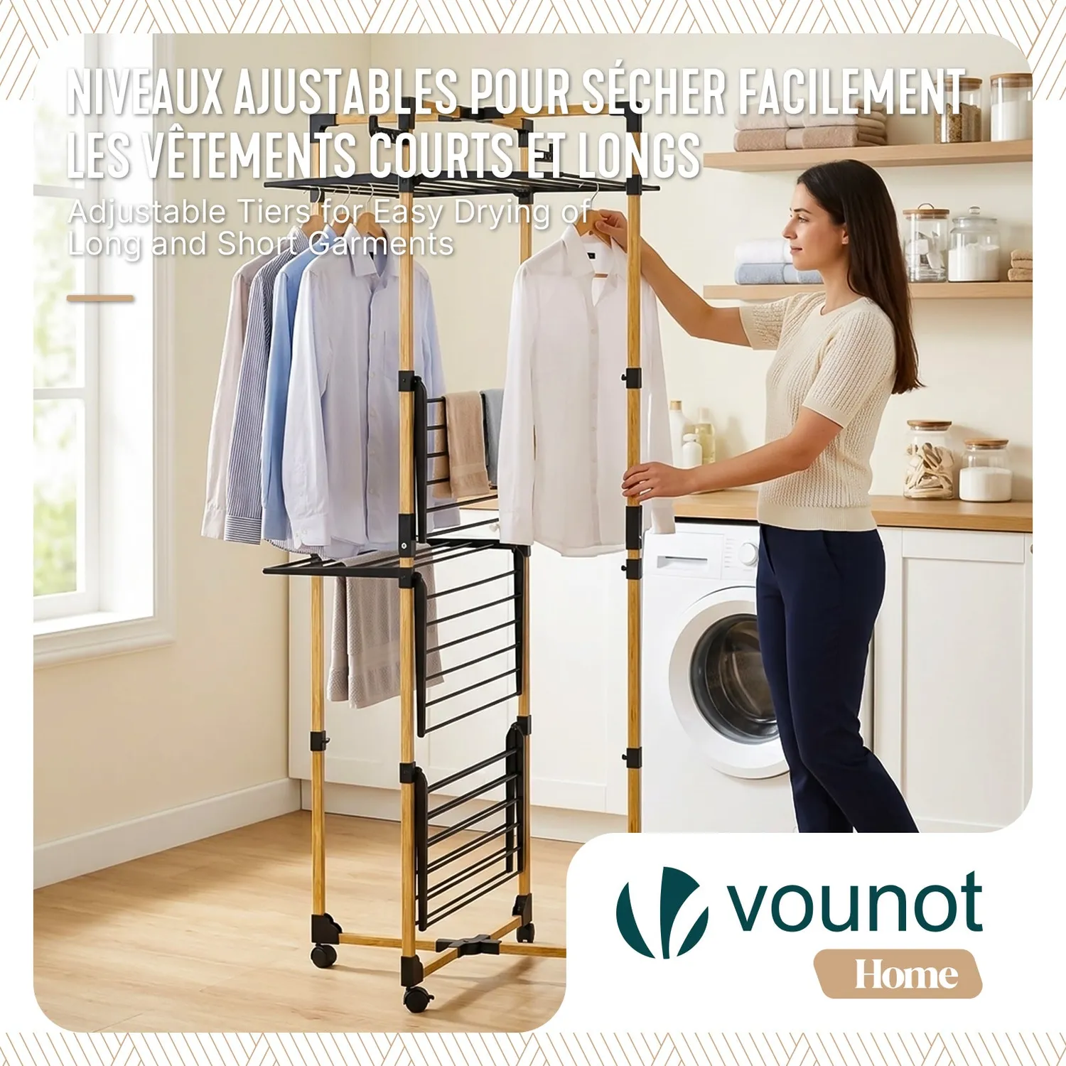 Vounot stendibiancheria torre pieghevole 4 livelli nero 33 m