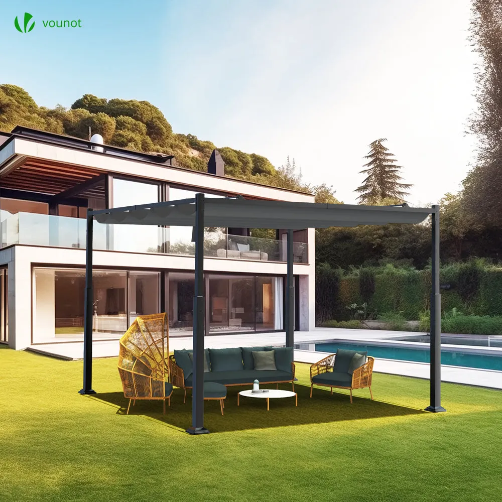 VOUNOT Pergola Retrattile 3x3m Acciaio e Poliestere Grigia