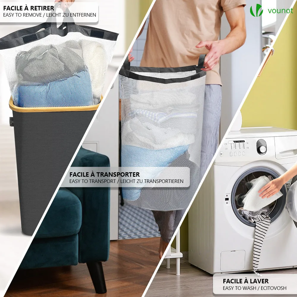 VOUNOT Cesto portabiancheria pieghevole 100 L grigio con ruote