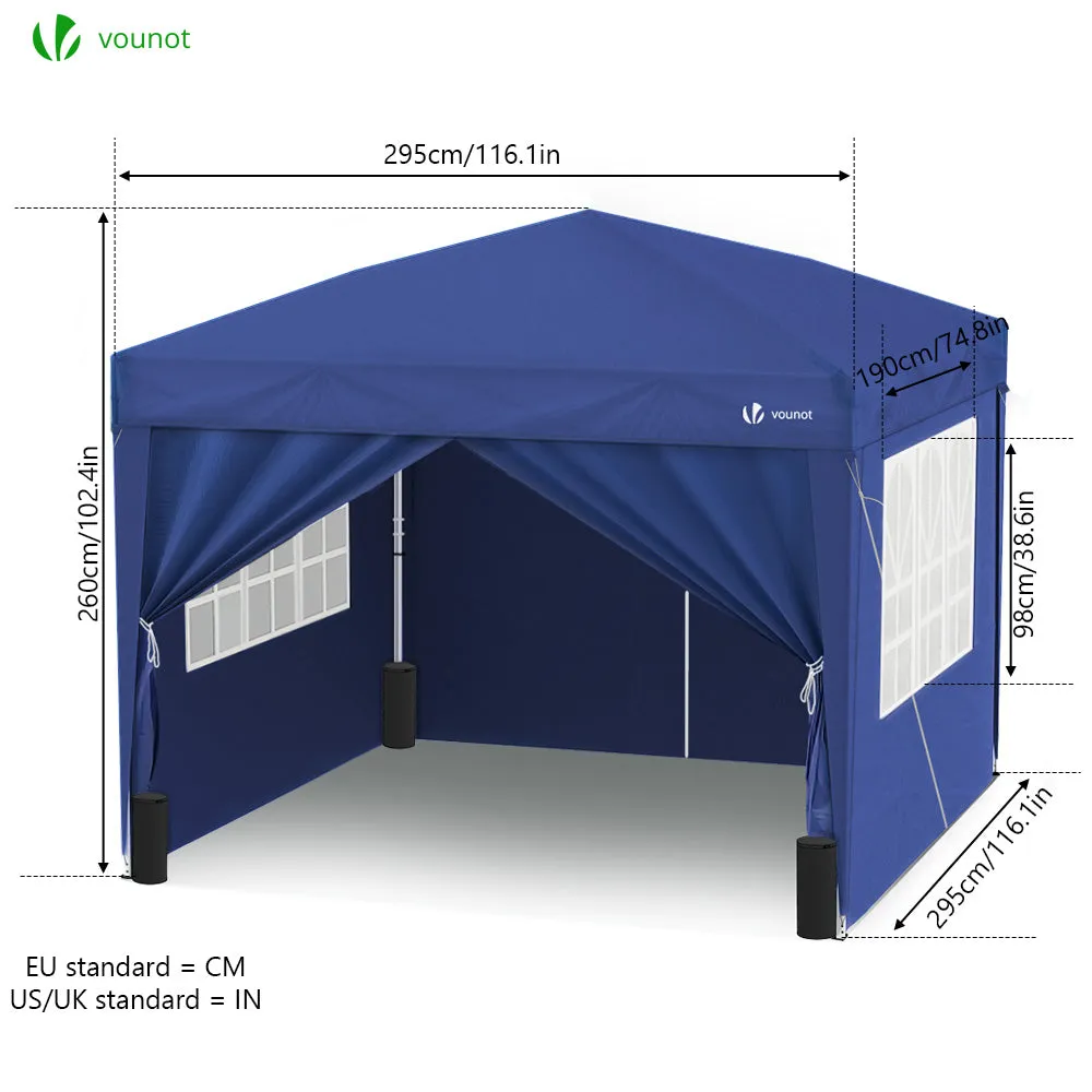 Vounot Gazebo Pieghevole 3x3m Blu con Pareti e Finestre