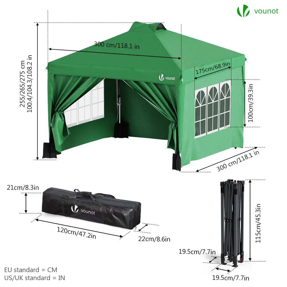 VOUNOT Gazebo 3x3m Pop-Up Verde con Pareti
