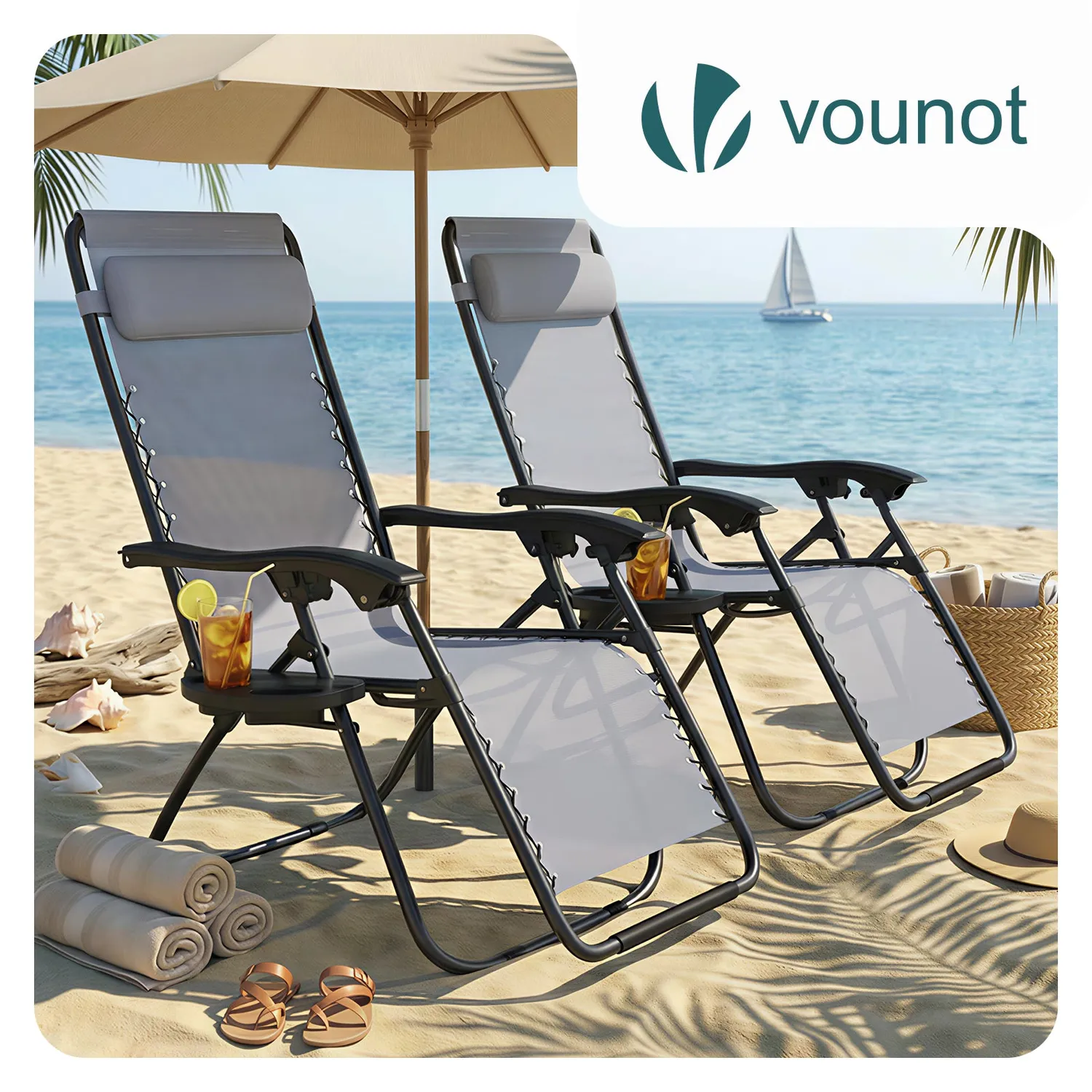 Vounot Sdraio Giardino Reclinabile Grigia Textilene 2 pz