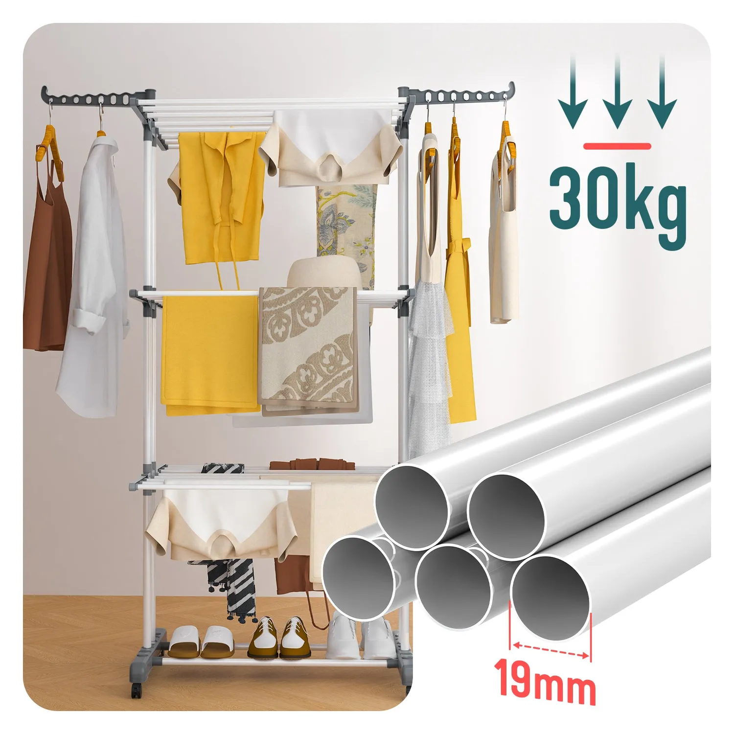 VOUNOT stendibiancheria torre 4 livelli grigio-bianco 30kg