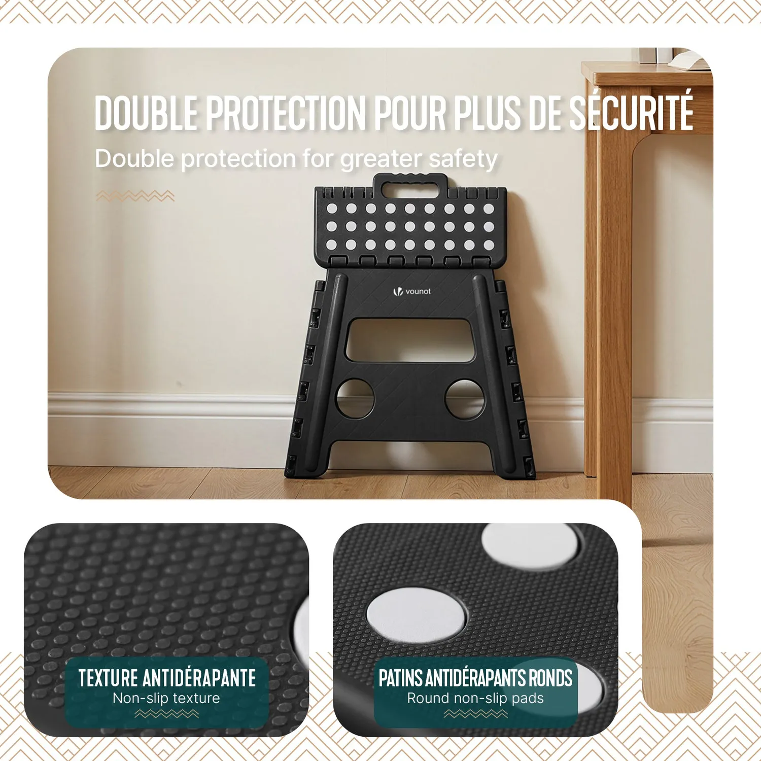VOUNOT Sgabello Pieghevole Nero 37x30 cm Antiscivolo