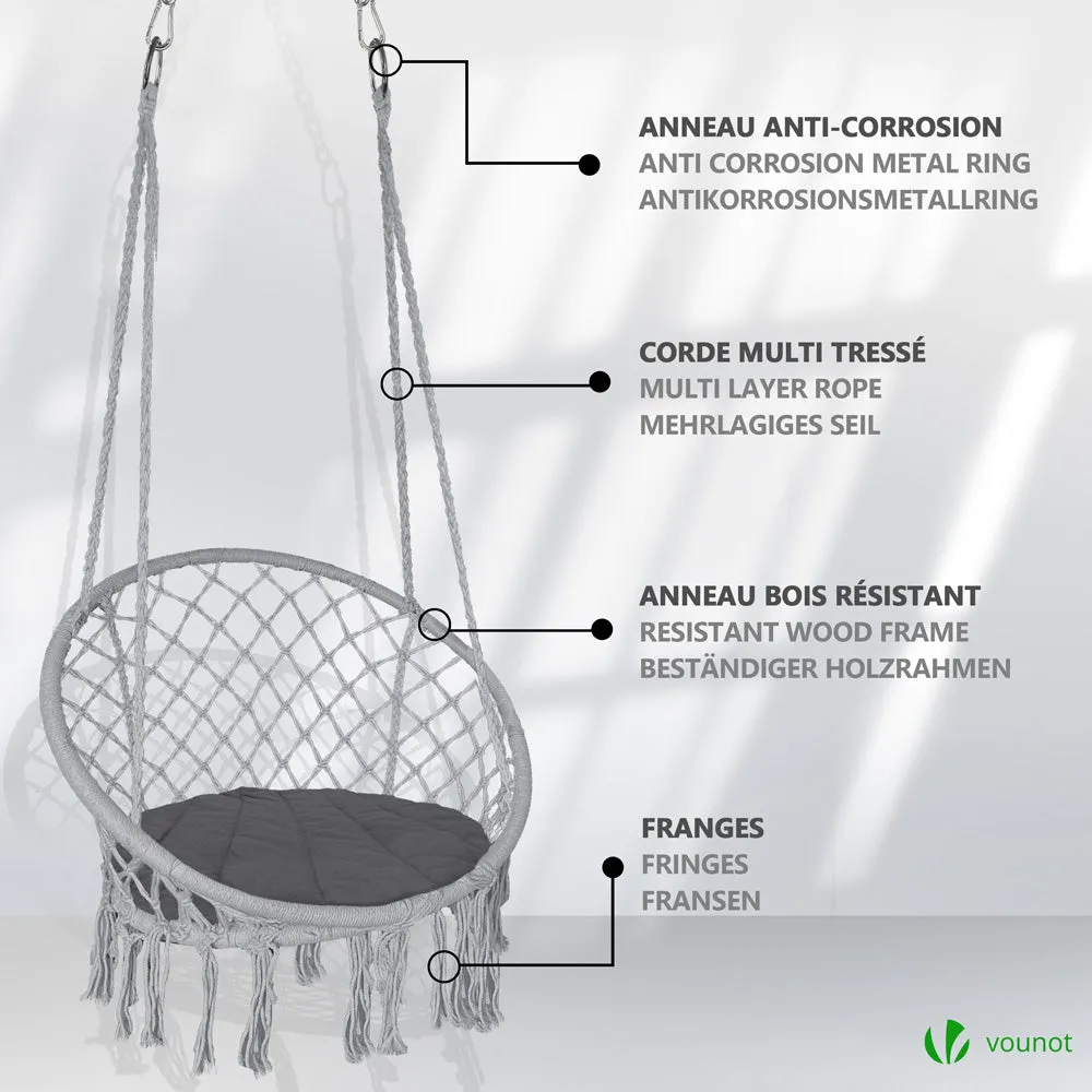 Vounot Poltrona Sospesa con cuscino rotondo grigia